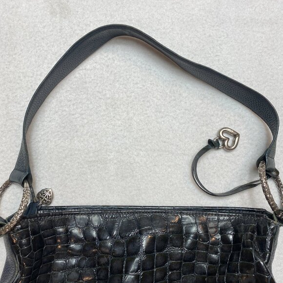 Brighton Shoulder Bag Black Cher Croc Embossed Patent Leather - Picture 14 of 14